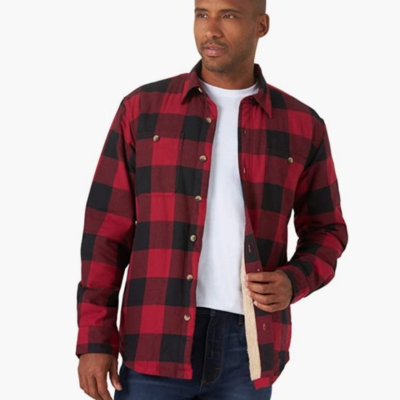 NEW Wrangler Authentics Mens Long Sleeve Sherpa Lined Shirt Jacket Sz Medium red - Picture 1 of 4